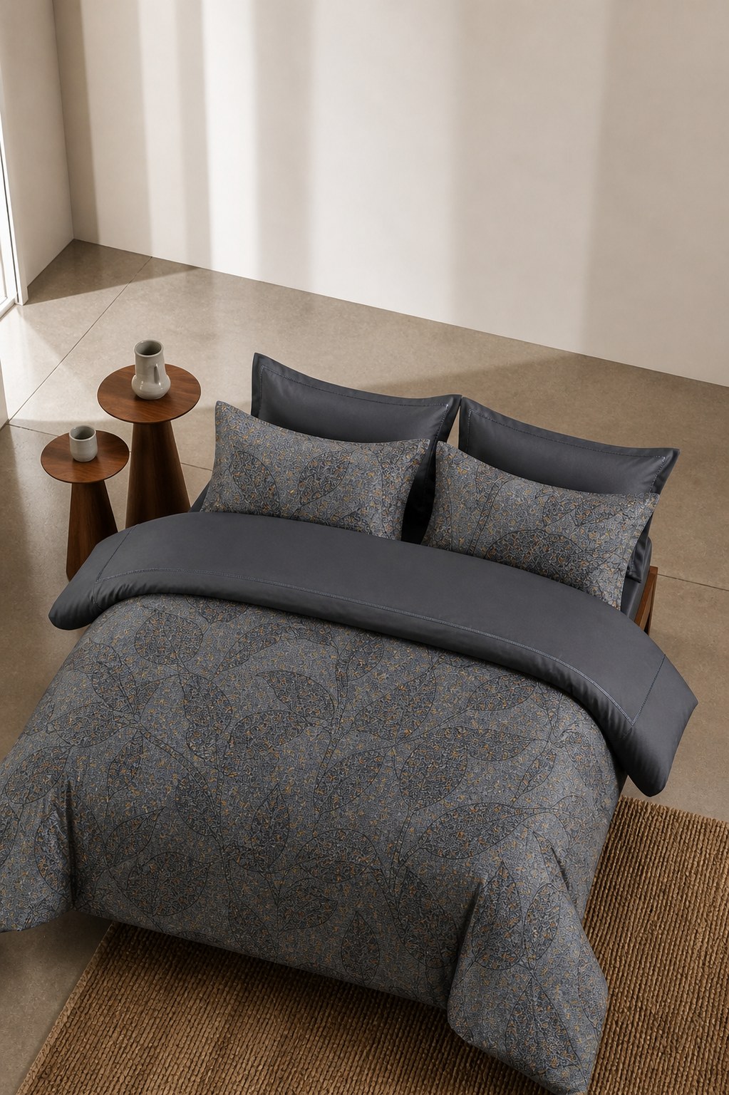 Eldara Printed Blue King Bed Sheet, Duvet Cover & Pillowcase Set