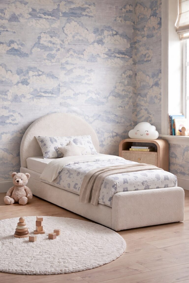 Elodie Off White Boucle Kids Bed