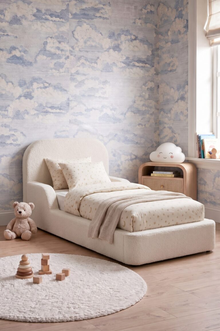 Kumo Kids Cream Boucle Bed