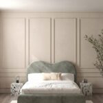 Annelise Greyish Green Boucle Upholstered Platform Bed with Irregular Headboard
