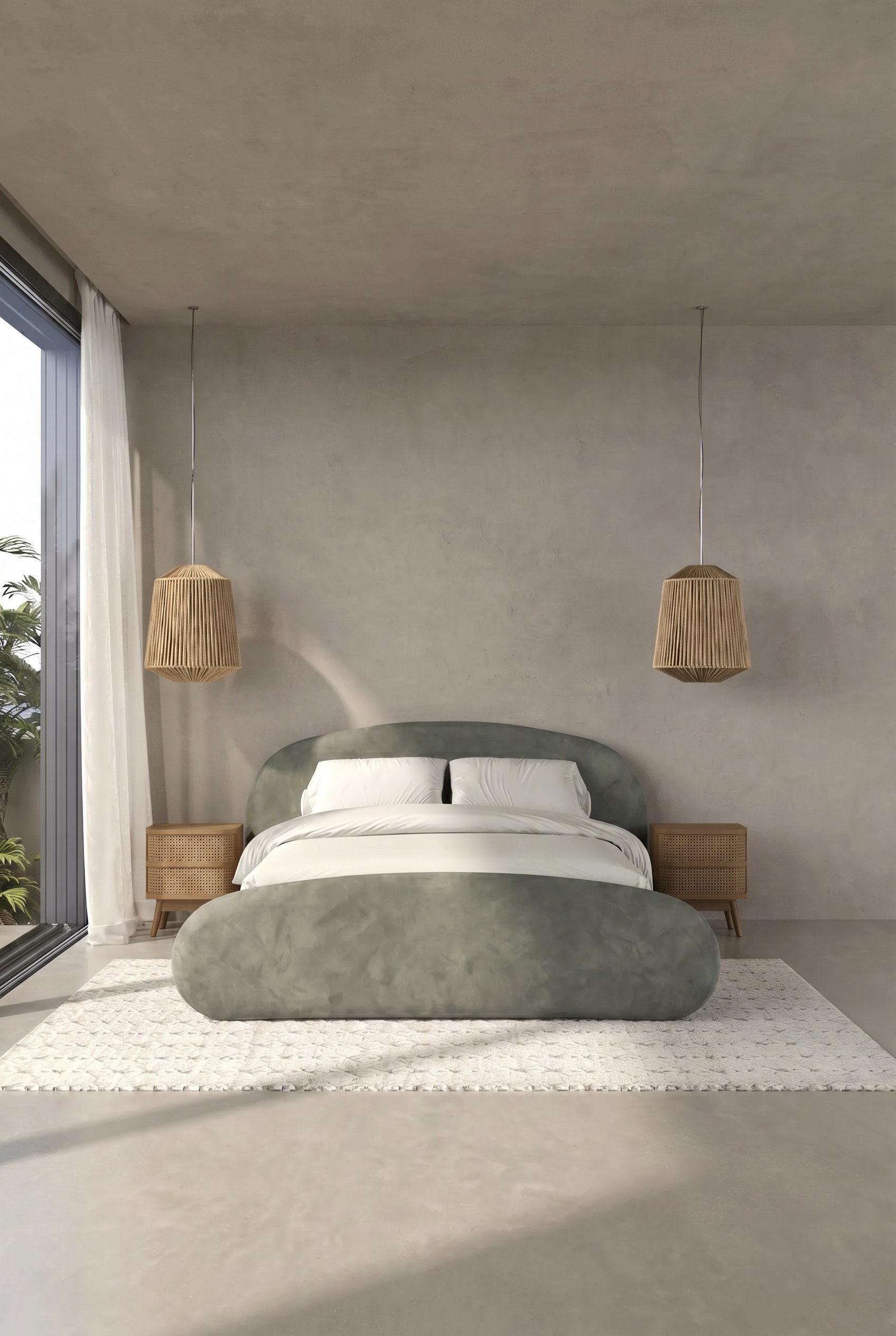 Galadriel Greyish Green Upholstered Platform Bed