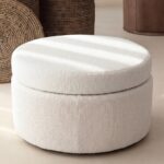 Elira Off White Boucle Round Storage Pouf (60CMx33CM)