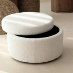 Elira Off White Boucle Round Storage Pouf (60CMx33CM)