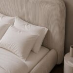 Asli Warm Ivory Fabric Bed with Rounded Corners Headboard