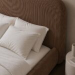 Asli Deep Hazelnut Fabric Bed with Rounded Corners Headboard