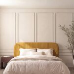 Asli Burnt Mustard Fabric Bed with Rounded Corners Headboard