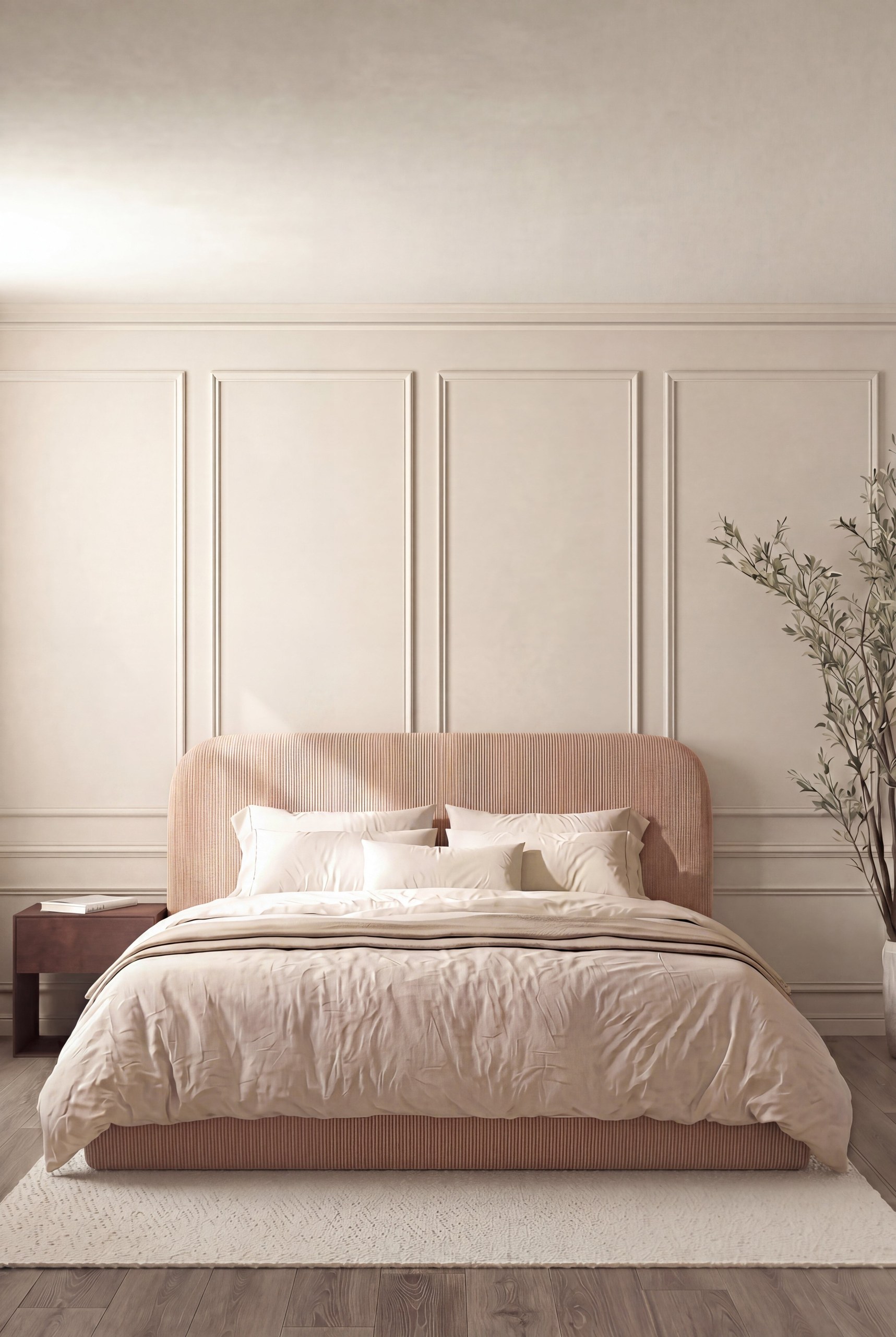Asli Warm Blush Fabric Bed with Rounded Corners Headboard