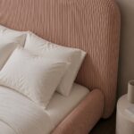 Asli Warm Blush Fabric Bed with Rounded Corners Headboard