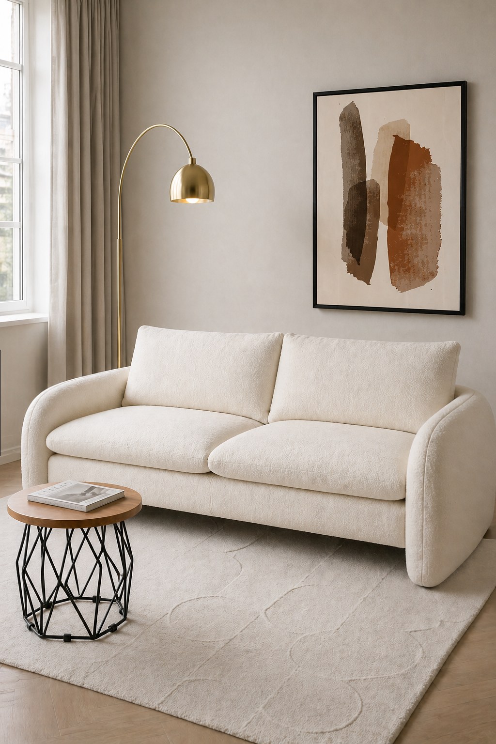 Belin Off White Boucle 2 Seater Sofa