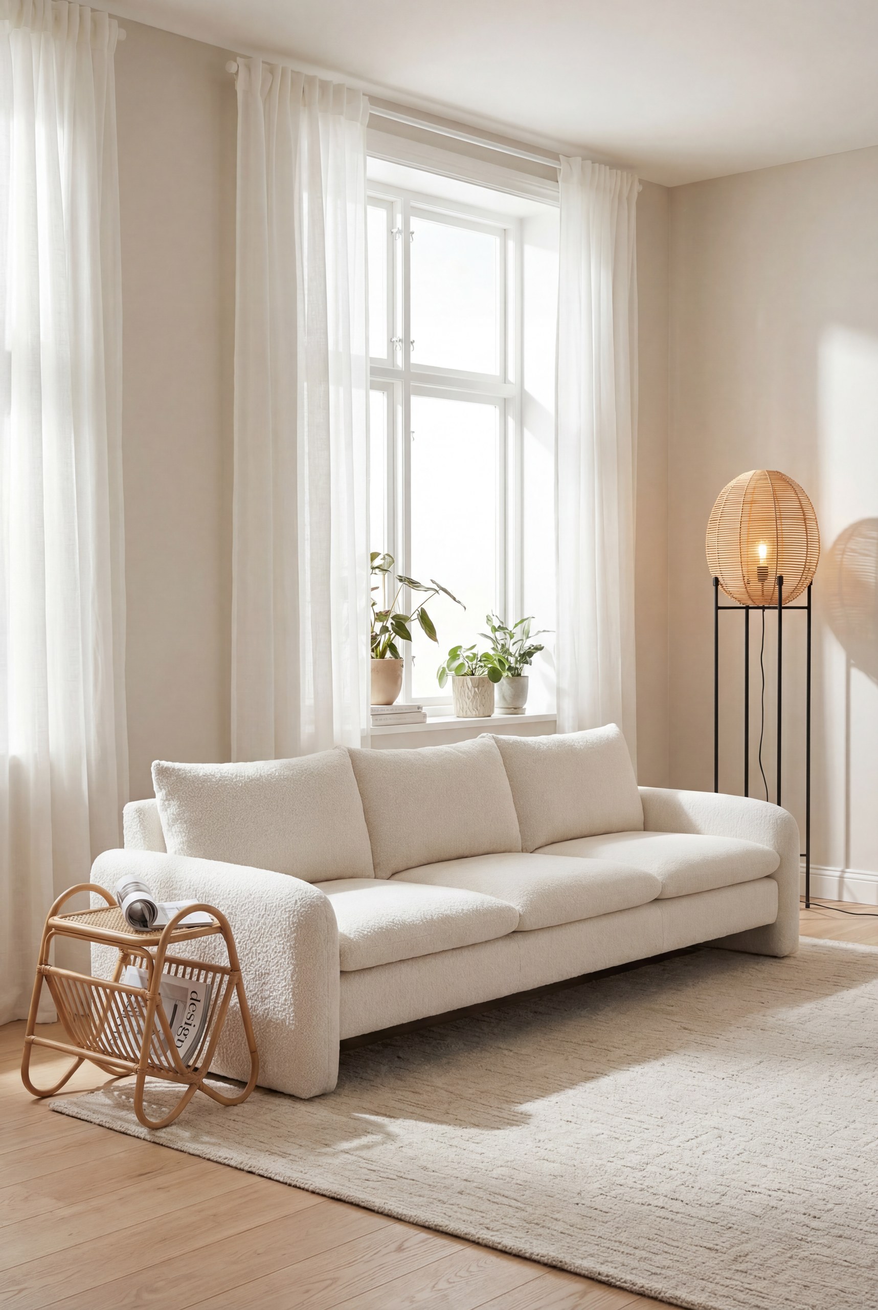 Belin Off White Boucle 3 Seater Sofa