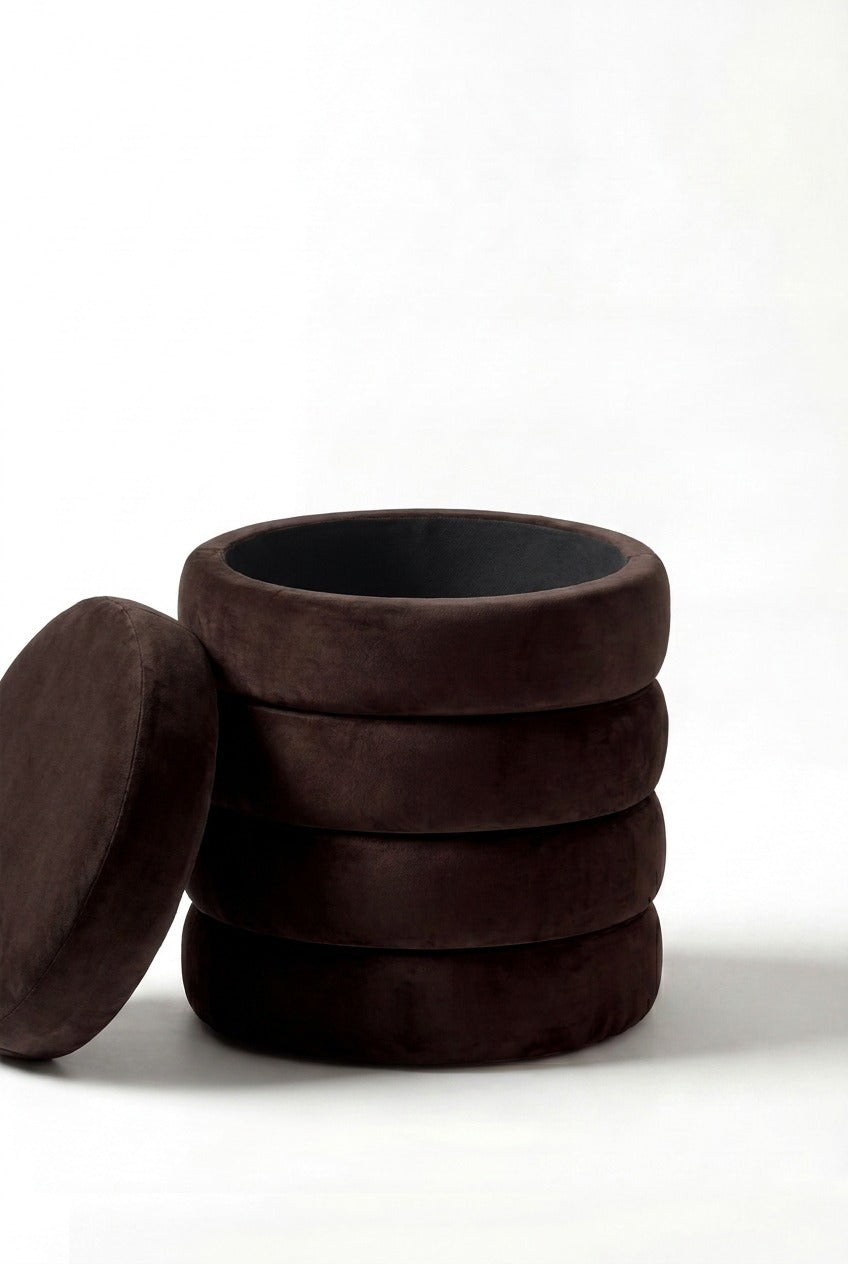 Sevil Dark Brown Layers Storage Pouf - Image 2