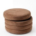 Sevil Camel Brown Velvet Layered Pouf Ottoman