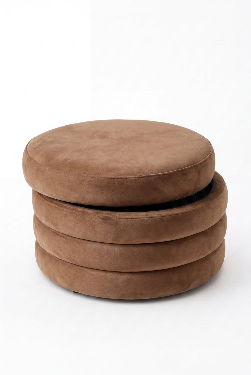 Sevil Camel Brown Velvet Layered Pouf Ottoman