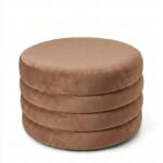 Sevil Camel Brown Velvet Layered Pouf Ottoman