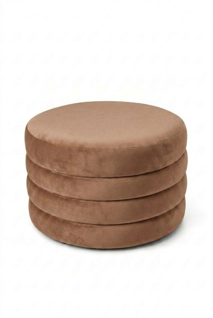 Sevil Camel Brown Velvet Layered Pouf Ottoman - Image 2