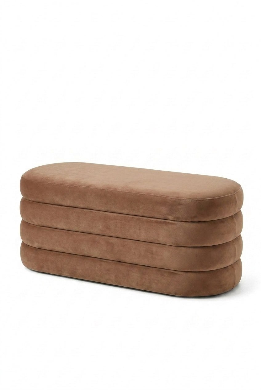 Sevil Camel Brown Velvet Layered Storage Bench