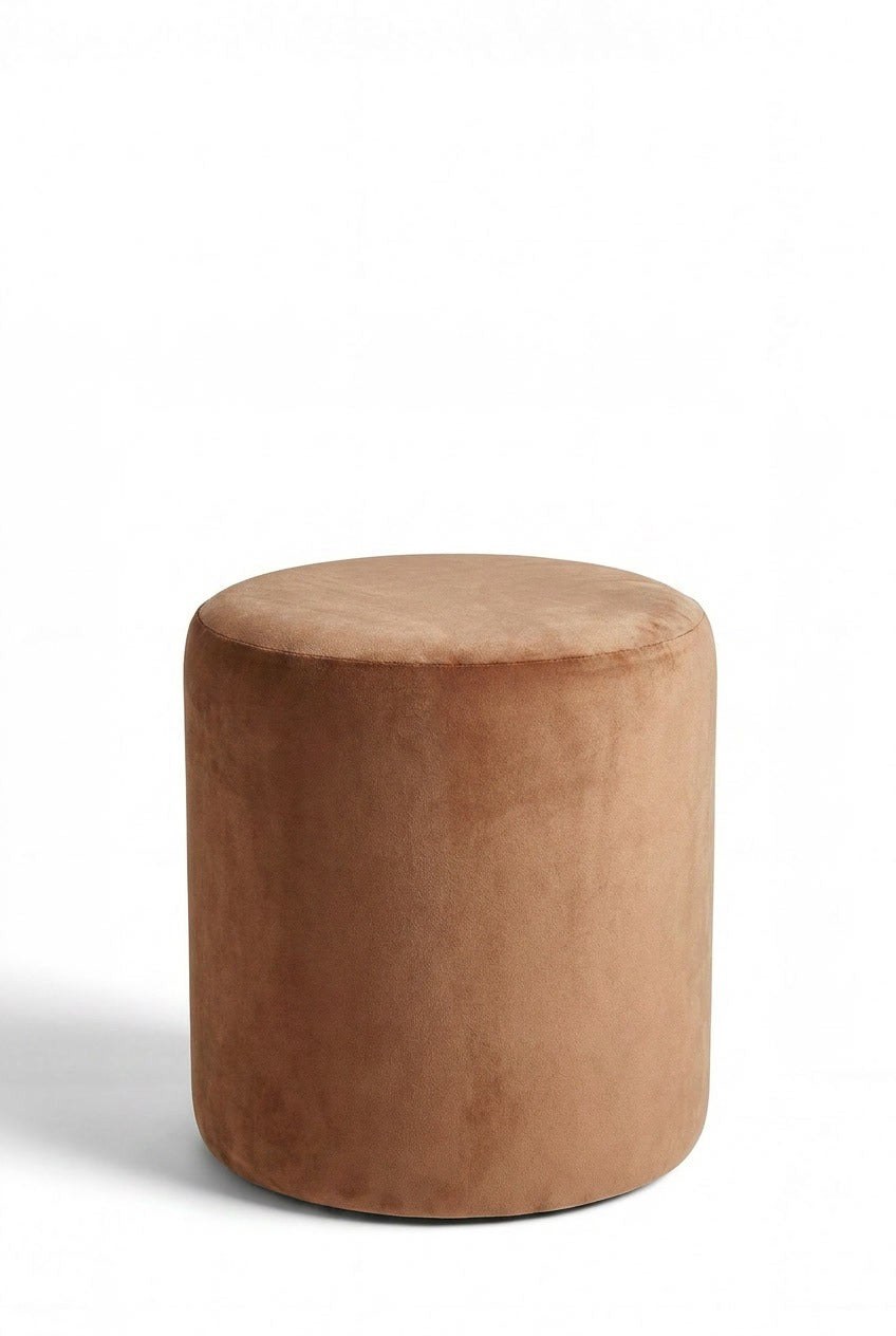 Mira Camel Brown Velvet Round Pouf