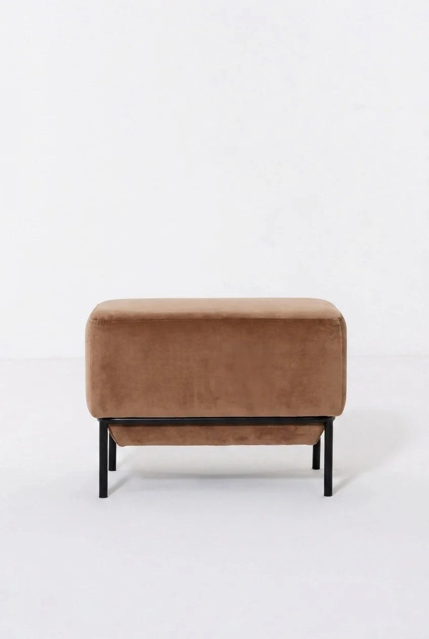 Lunis Camel Brown Velvet Compact Ottoman
