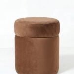 Elira Camel Brown Velvet Storage Pouf