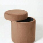 Elira Camel Brown Velvet Storage Pouf