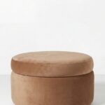 Elira Camel Brown Velvet Round Storage Pouf (60CMx33CM)