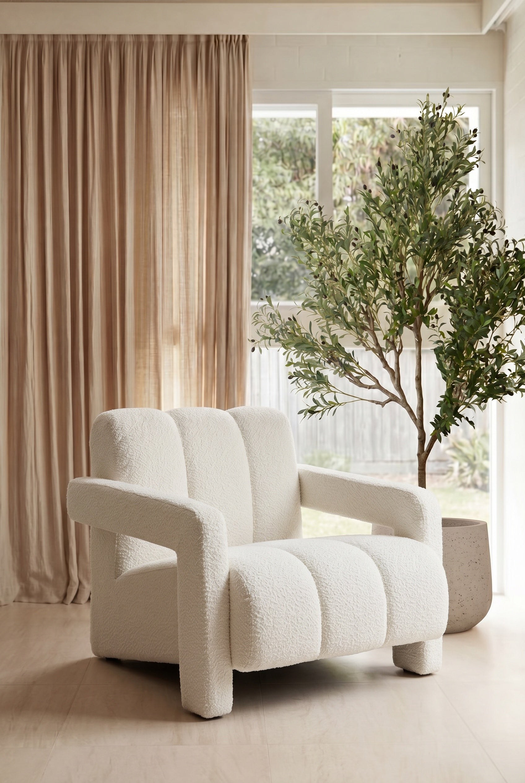 Ceylo Off White Boucle Lounge Chair