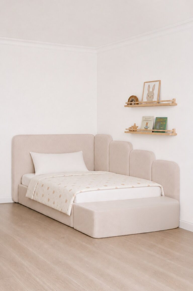 Tavri Kids Beige Velvet Upholstered Bed