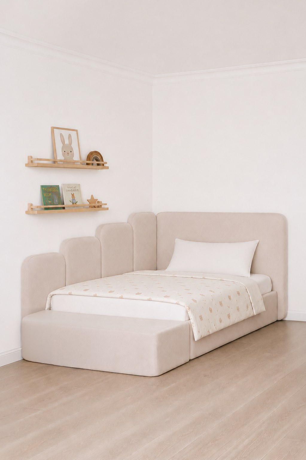 Tavri Kids Beige Velvet Upholstered Bed - Image 2