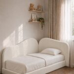 Velan Kids Off White Velvet Upholstered Bed