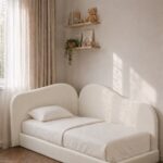 Velan Kids Off White Velvet Upholstered Bed