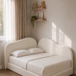 Velan Kids Off White Velvet Upholstered Bed