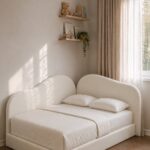 Velan Kids Off White Velvet Upholstered Bed
