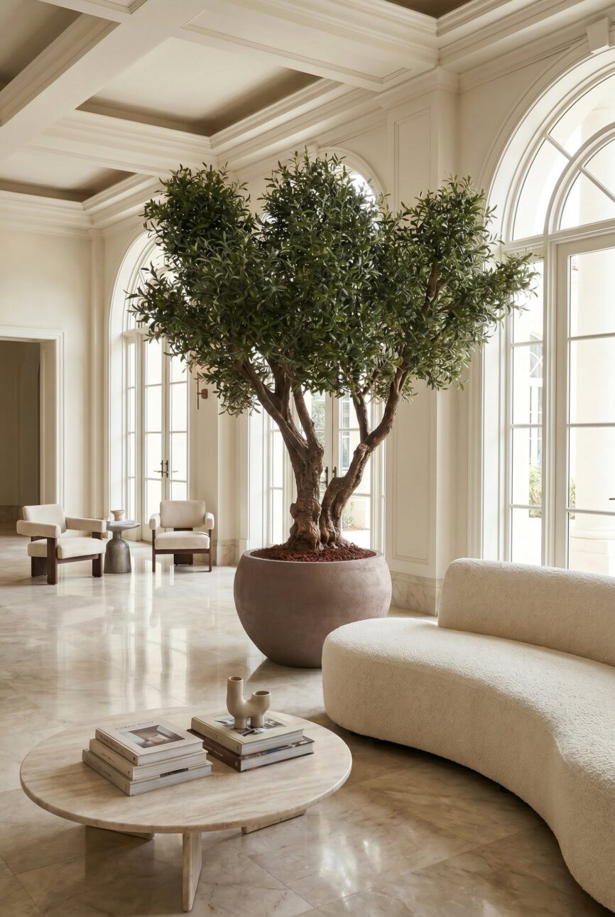 Artificial Olive Tree with Natural Trunk & Brown Pot (300CM)