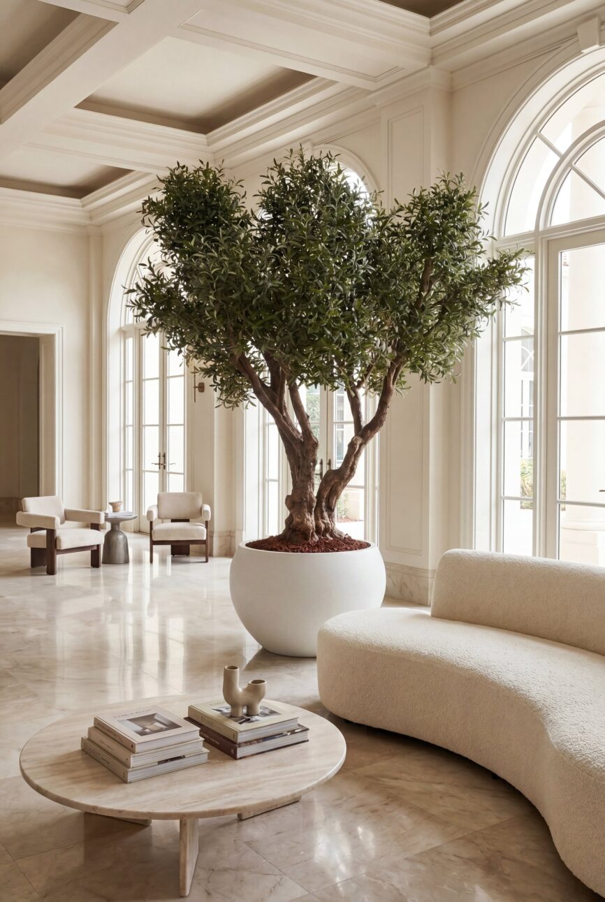 Artificial Olive Tree with Natural Trunk & White Pot (300CM)