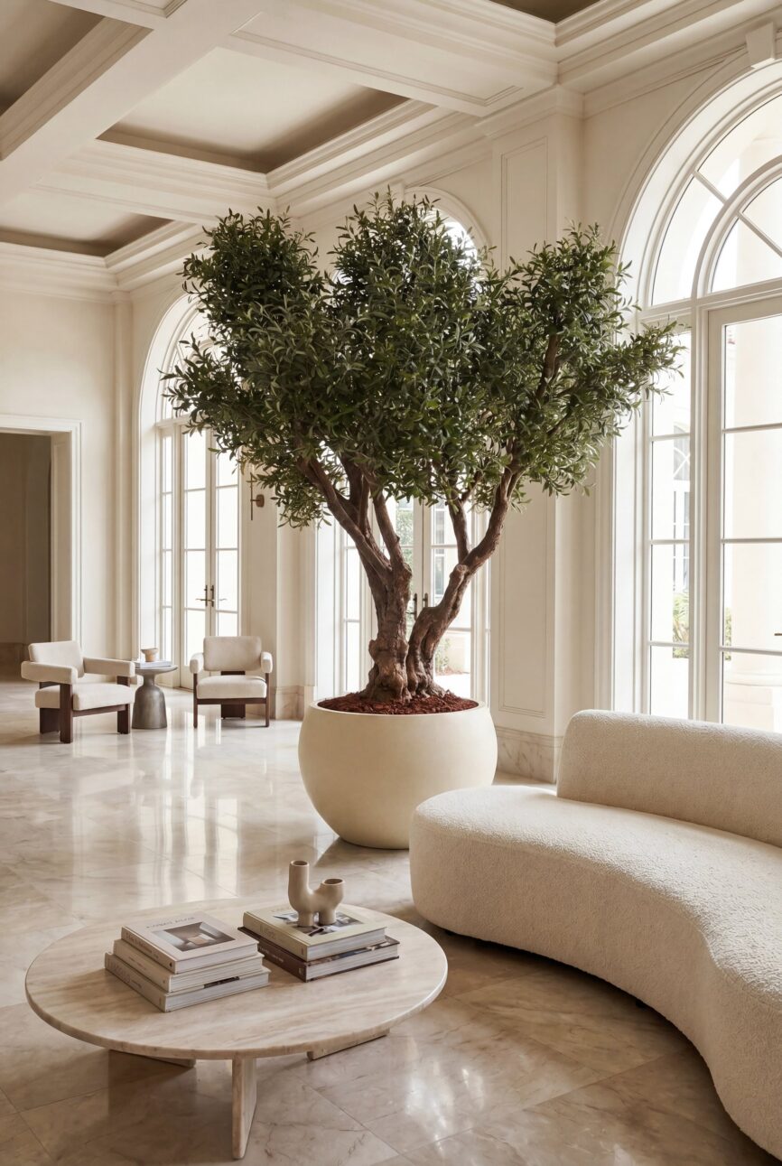 Artificial Olive Tree with Natural Trunk & Cream Pot (300CM)