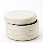 Sevil Off White Velvet Layered Pouf Ottoman