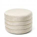Sevil Off White Velvet Layered Pouf Ottoman