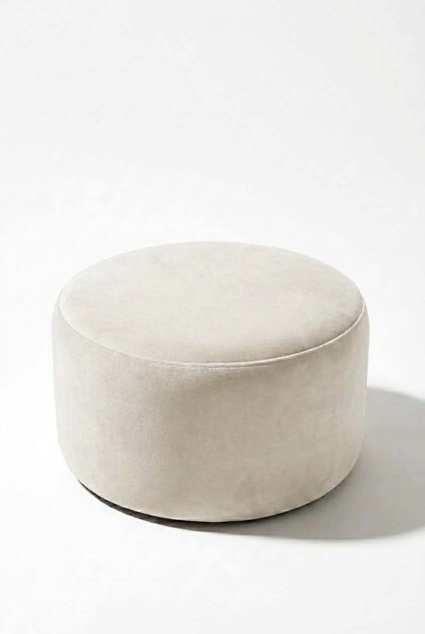 Mira Off White Velvet Round Pouf (60CMx33CM)