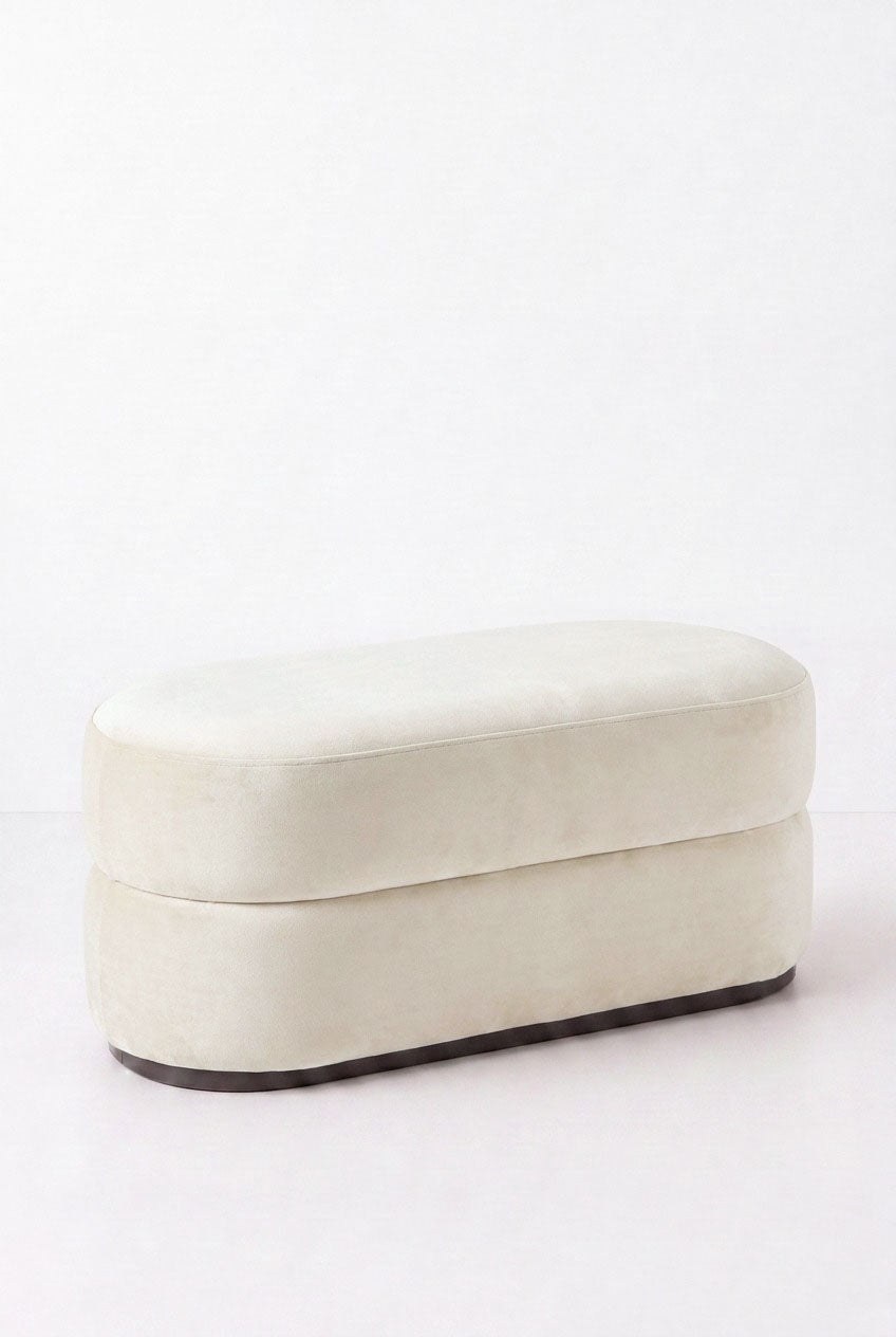 Manila Off White Velvet Layer Pouf Ottoman