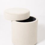 Elira Off White Velvet Storage Pouf