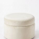 Elira Off White Velvet Round Storage Pouf (60CMx33CM)