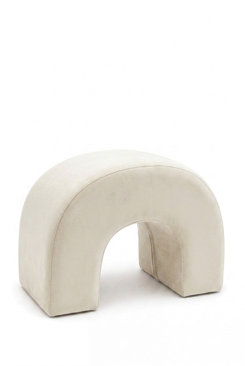 Rumi Off White Velvet Arch Ottoman (60x45 CM)
