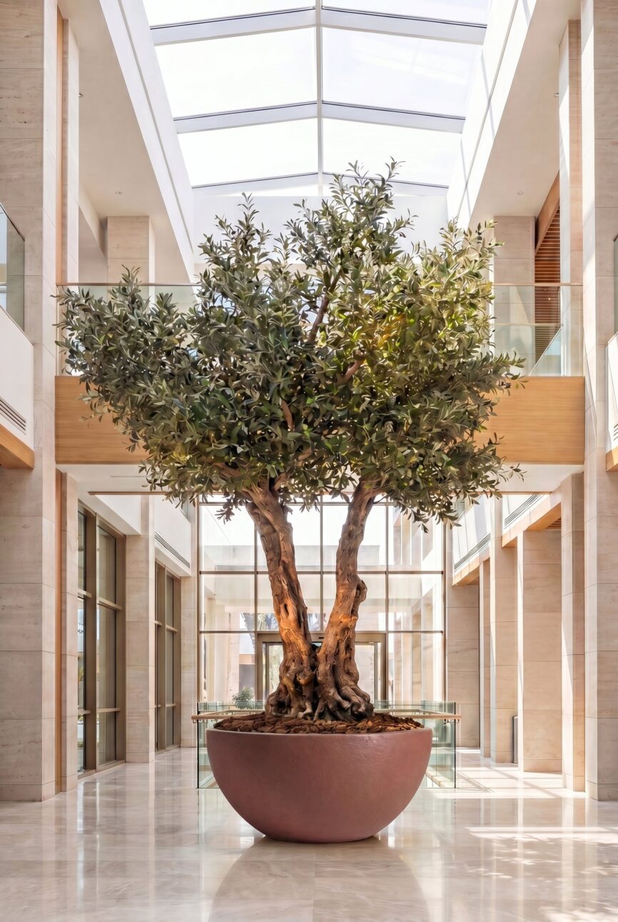 Artificial Olive Tree with Natural Trunk & Bronze Bowl Pot (300CM)