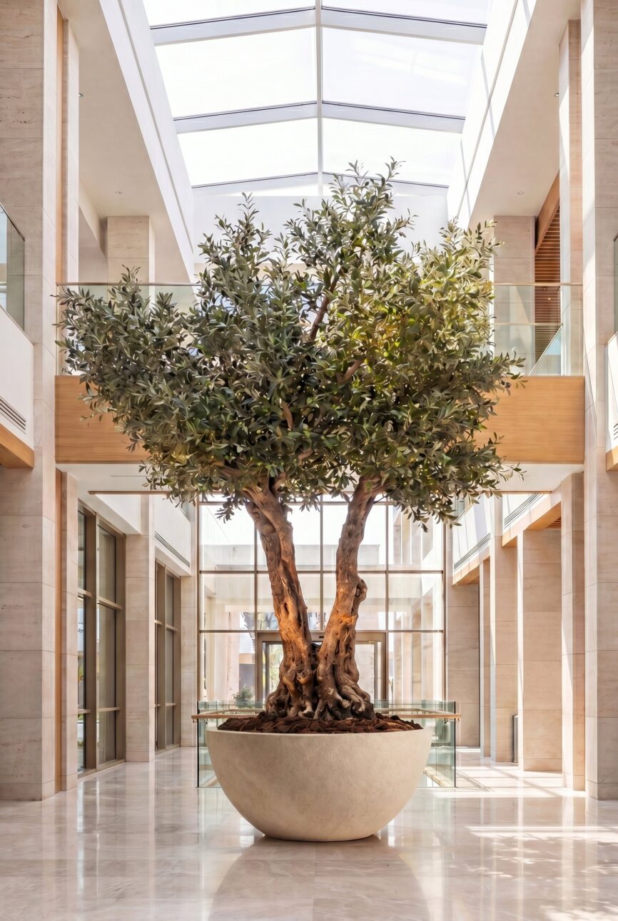 Artificial Olive Tree with Natural Trunk & Cream Bowl Pot (300CM)