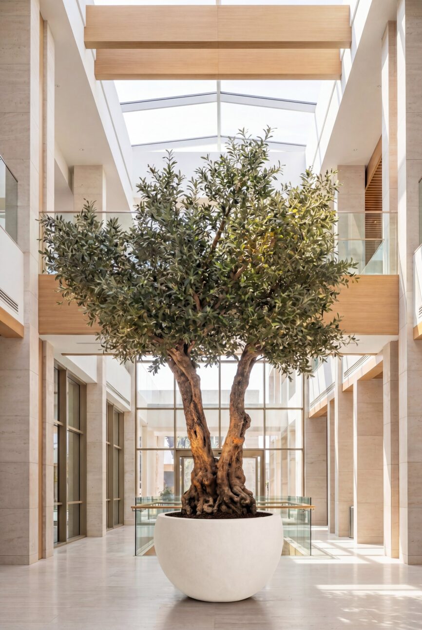 Artificial Olive Tree with Natural Trunk & White Pot (300CM)