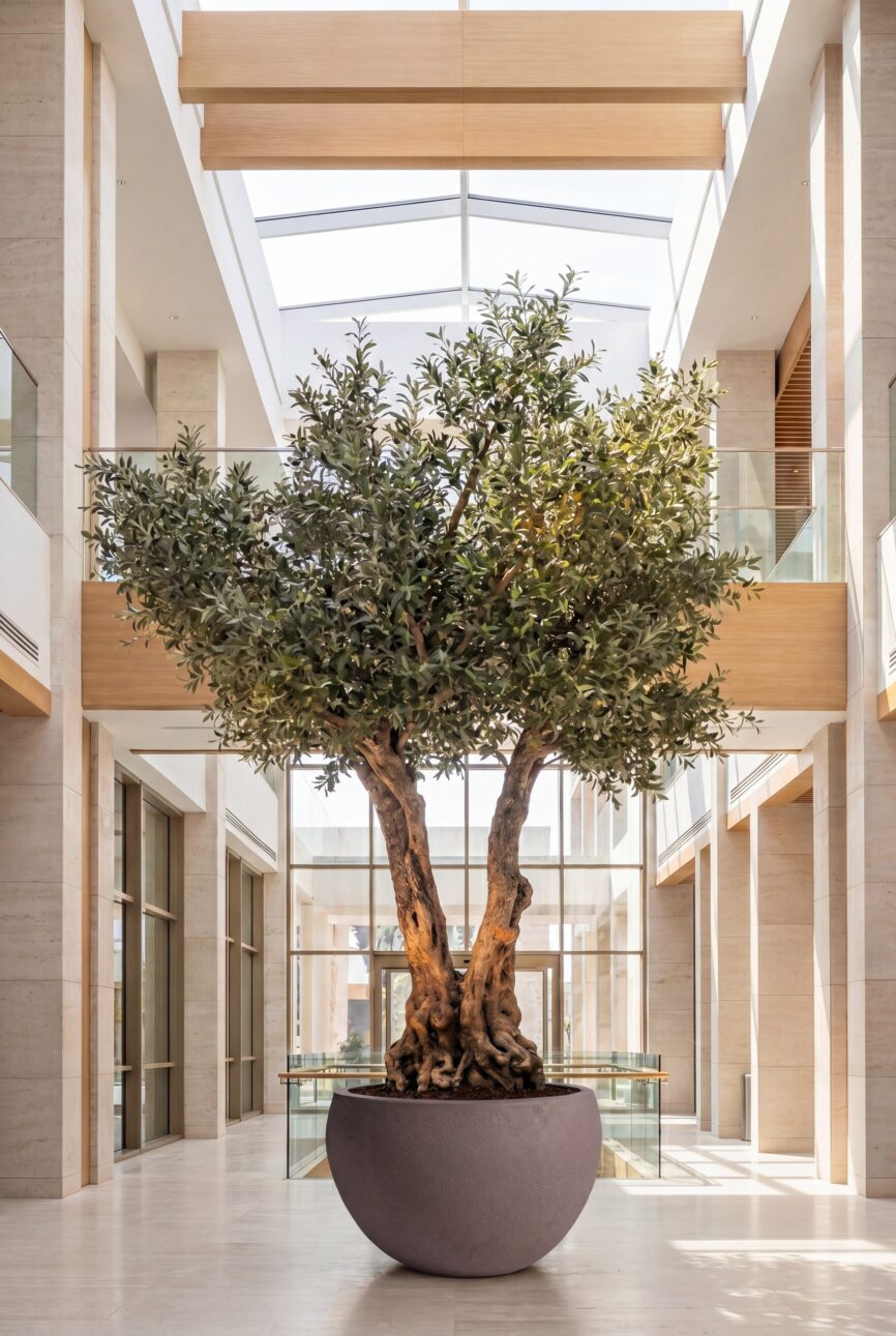 Artificial Olive Tree with Natural Trunk & Dark Brown Pot (300CM)