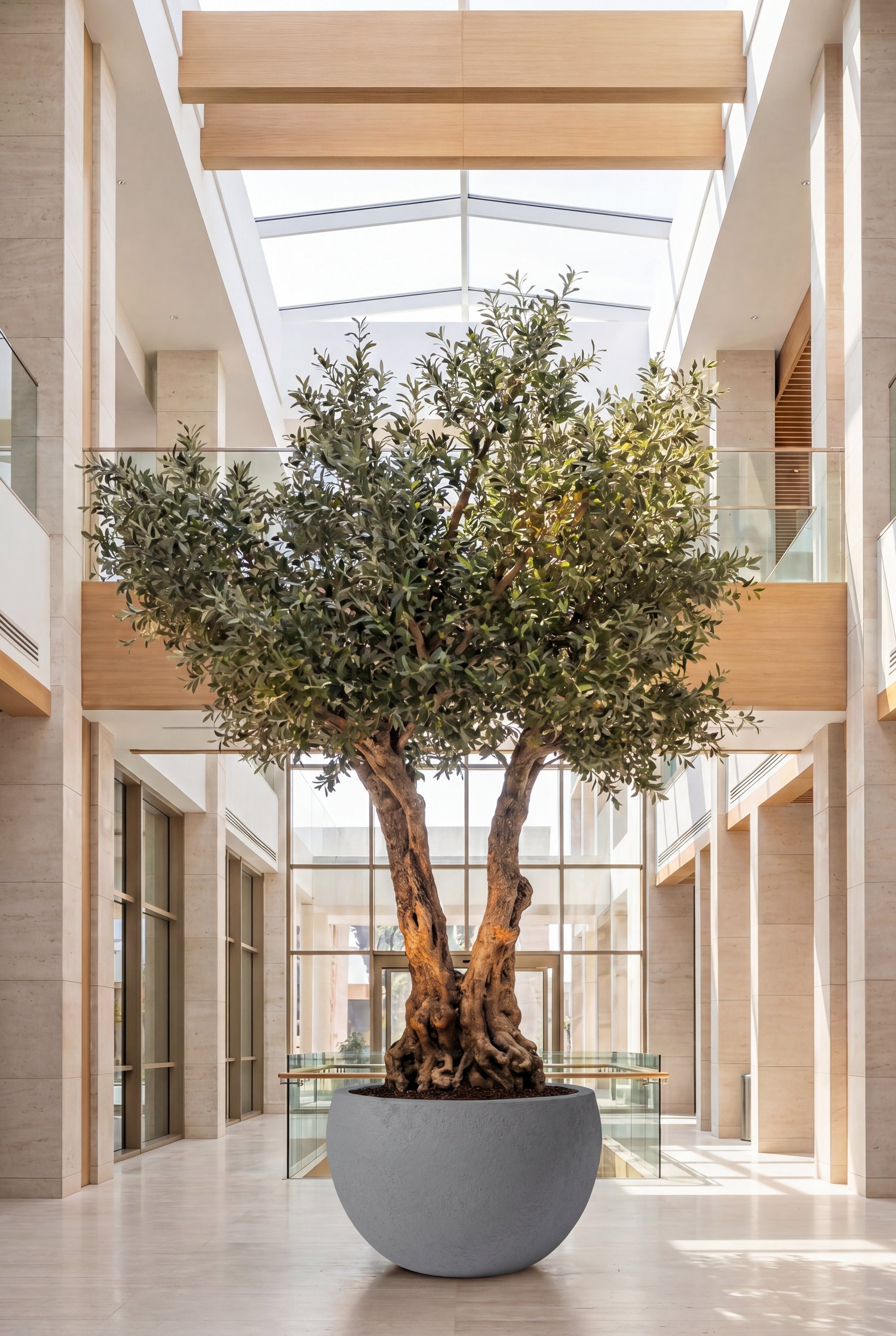 Artificial Olive Tree with Natural Trunk & Light Grey Pot (300CM)
