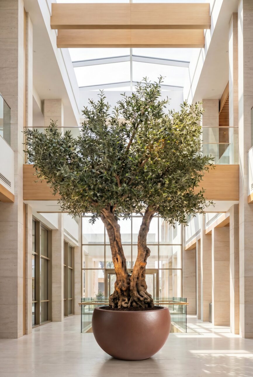 Artificial Olive Tree with Natural Trunk & Bronze Pot (300CM)