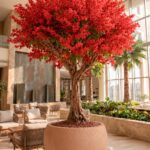 Artificial Red Blossom Tree with Natural Trunk & Peach Pot (250CM)