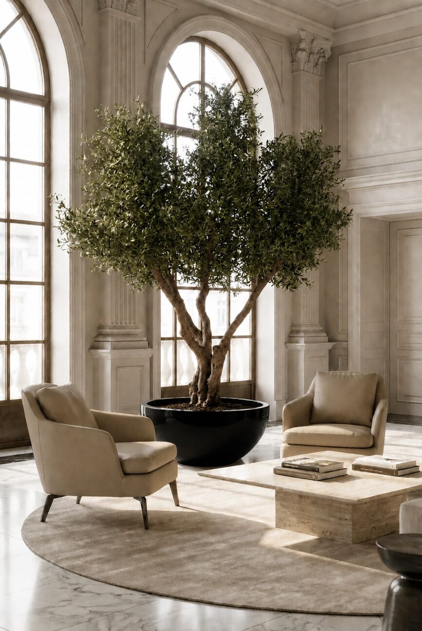 Artificial Olive Tree with Natural Trunk & Black Bowl Pot (280CM)